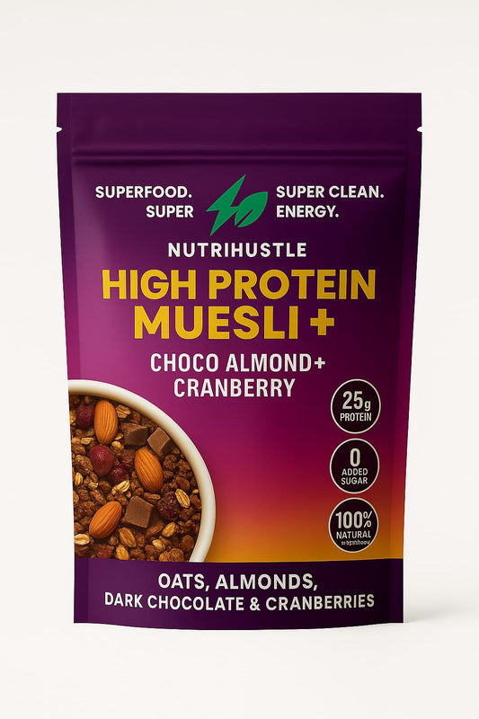 Nutrihustle High Protein Muesli Dark Chocolate & Cranberry 1kg, 25g Protein,